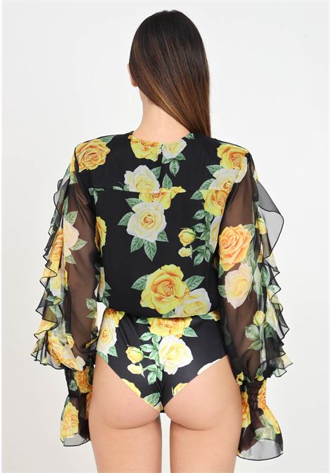 Body nero da donna con fantasia Yellow Rose SHIT | SH2425060YELLOW ROSE